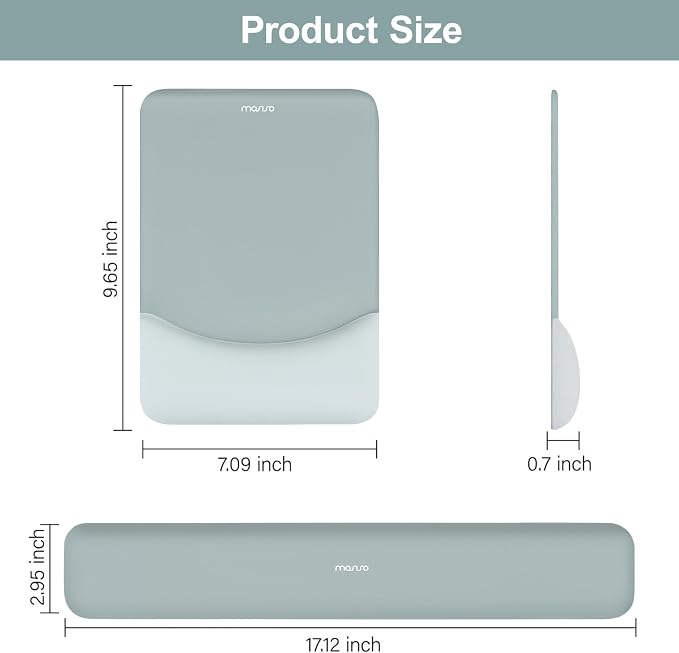 MOSISO Wrist Rest Support Mouse Pad & Keyboard Set, Powder Blue | Rectangular Ergonomic Mousepad, Non-Slip Base, Home/Office Pain Relief & Easy Typing, Neoprene Cloth & Raised Silicone Lining