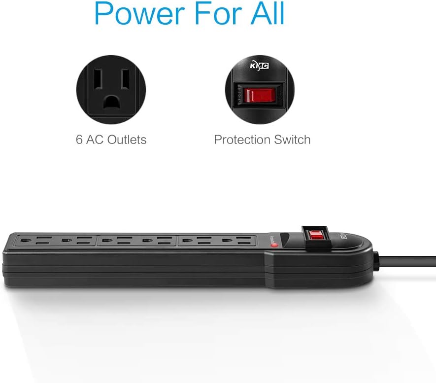 KMC 6-Outlet Surge Protector Power Strip 2-Pack, 600 Joule, Overload Protection, 2-Foot Cord