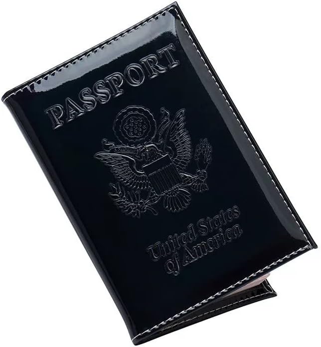 Chrome Passport Cover Vaccine Card Holder Combo, Passport Holder with Vaccine Card Slot (Black)