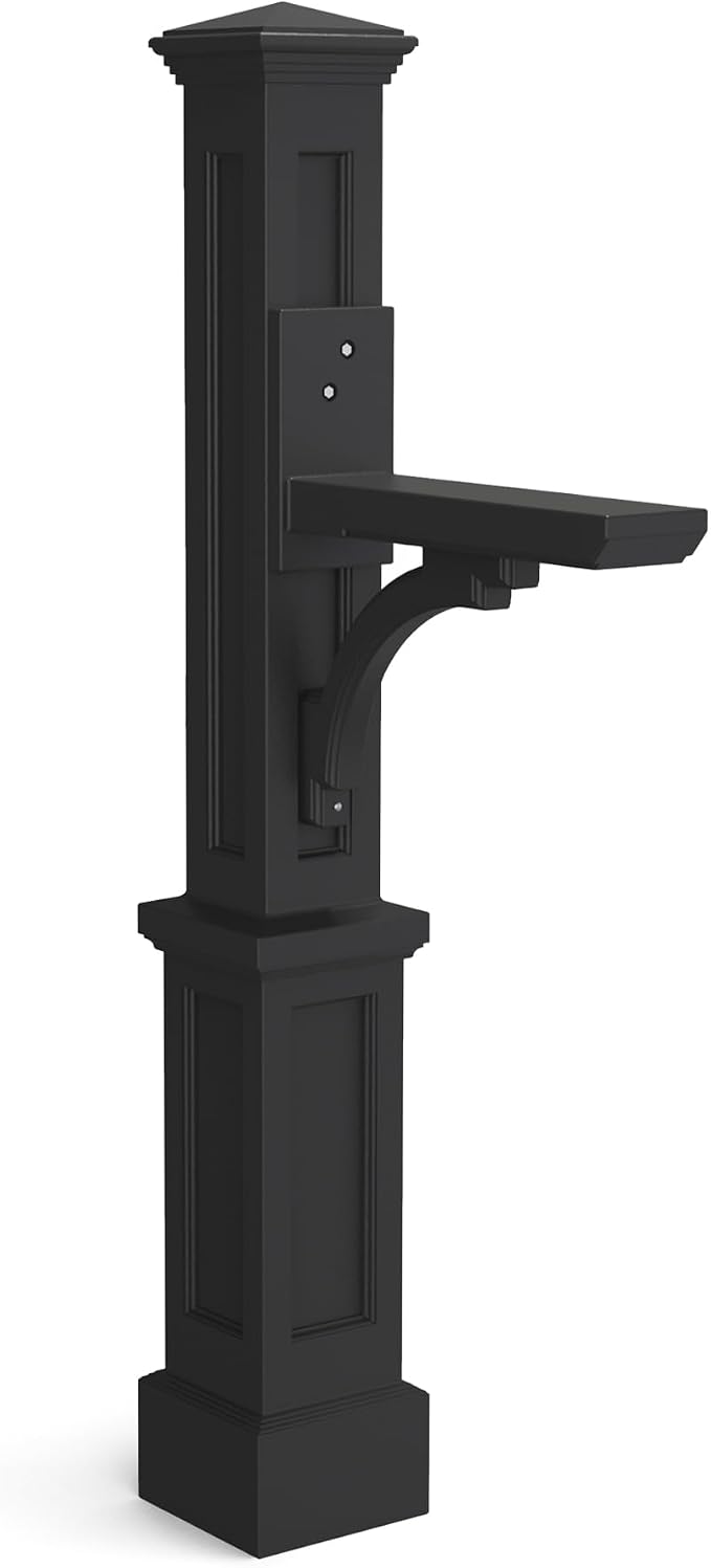 Mayne Newport Plus Mailbox Post with Standard Arm – Weather-Resistant, Durable Classic Design – Easy-to-Install Outdoor Mailbox Post