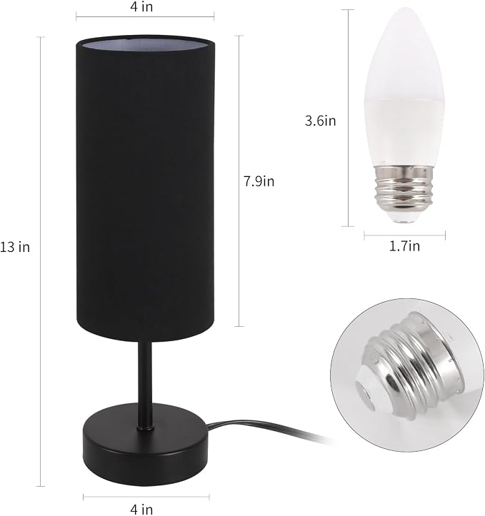 RISLG 2 Pack Table Lamp for Bedroom, Bedside Lamps for Nightstand with Wire Switch, Minimalist Desk Lamps with Linen Fabric Shade for Kids Room Living Room Office Dorm, Bulb Included