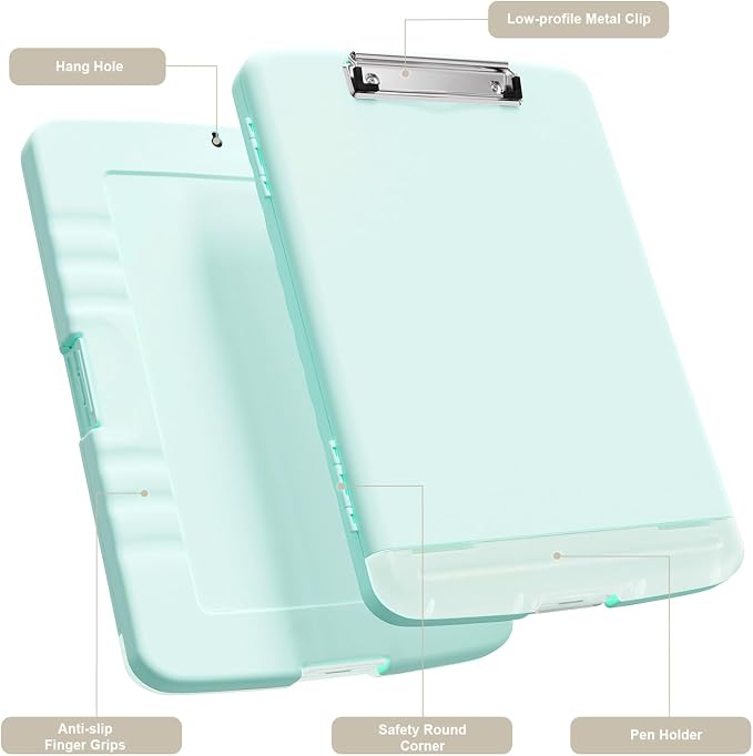 Piasoenc Clipboard with Storage, 8.5 x 11 Clip Board with Pen Holder, Blue | High Capacity, Heavy Duty Plastic Organization Box for A4 Legal Paper Folder, Folio & Side-Opening Nurses, Teachers, Student