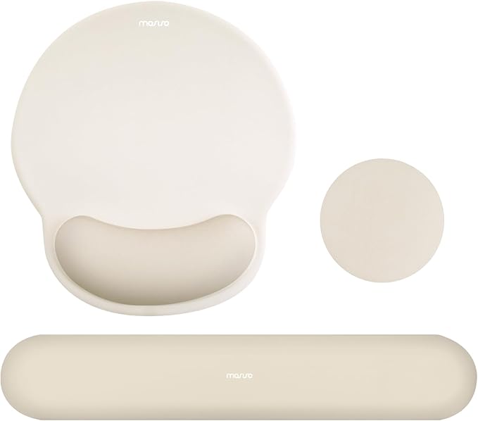 MOSISO Wrist Rest Support for Mouse Pad&Keyboard Set, Khaki | Circle Curved Ergonomic Mousepad Non-Slip Base Home/Office Pain Relief&Easy Typing Pad with Soft Cloth&Silicone Lining