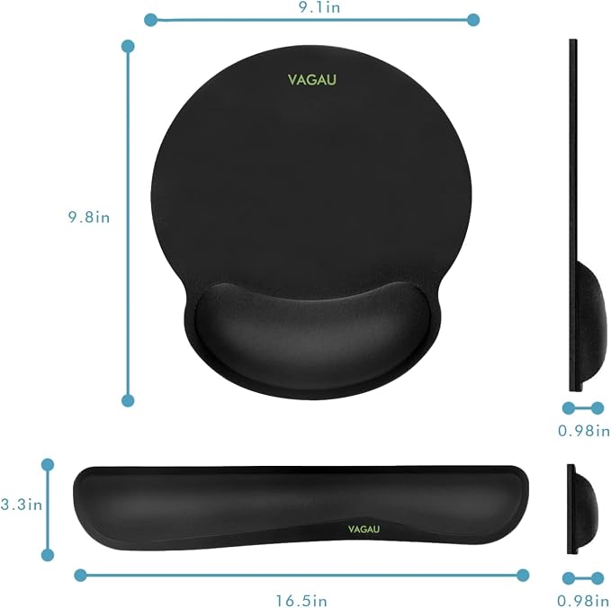 VAGAU Ergonomic Premium Memory Foam Keyboard and Mouse Wrist Rest Pads Set | Non-slip Rubber Base,Mouse Pad with Wrist Rest for Comfortable Typing &Wrist Pain Relief