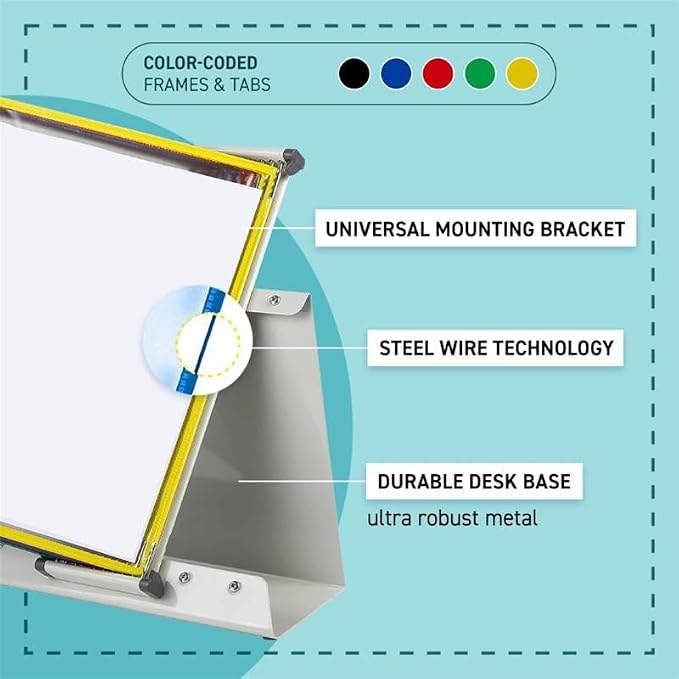 Tarifold Desktop Reference Display System, 60 Pockets, Yellow | 60 double-sided PVC pockets, holds 120 letter-size sheets, sturdy metal base, quick-find indexing, quick and easy to assemble