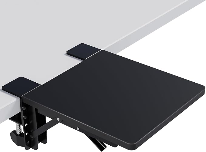 BONTEC Ergonomic Desk Extender Tray, 9.5"x9.1" Wrist Rest Shelf, Black | 90°Foldable Elbow Support, Table Mount Arm, Clamp on Computer Arm Rest for Desk, Office & Home Use,Durable Easy to Install