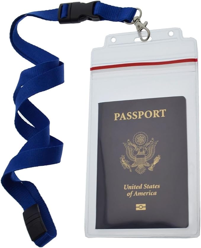Bulk 20 Pack - Heavy Duty Water and Tear Resistant Passport Holders with Lanyard - 4X6 Insert is ideal for Cruise and Beach Vacation Documents (Royal Blue)