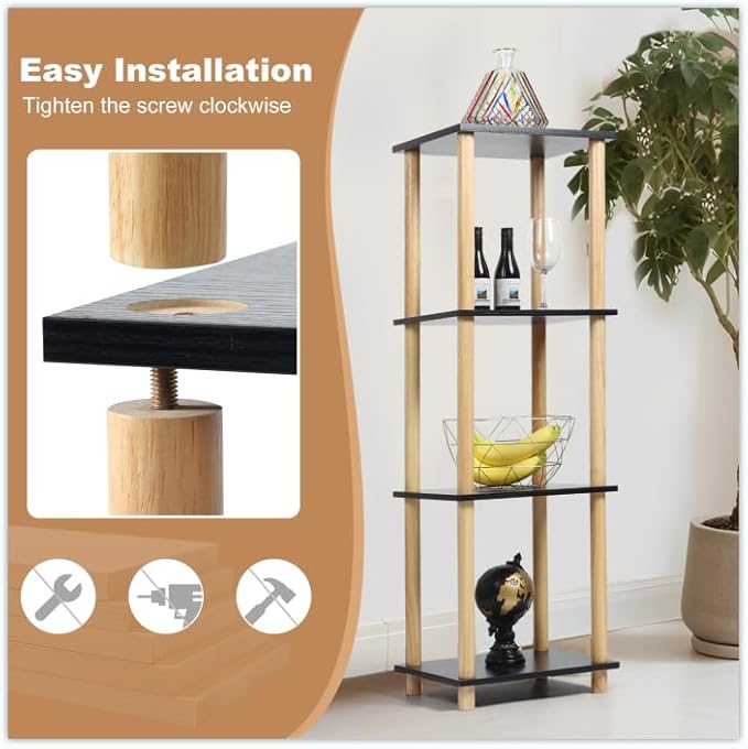 Haeterna 3-Tier Black Bookshelf, Wooden Bookcase with Open Shelves, for Small Spaces,Living Room Bedroom Office,No-Tool Assembly,11.8" D x 14.1" W x 31.5" H inches.