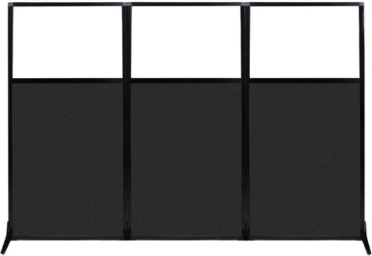 Versare Office Workstation Screen | Portable Wall Divider | Modern Cubicle | Freestanding Privacy Screen | Flexible Work Space | 3 Panels | 99" Wide x 70" Tall Black SoundSorb Panels with Window