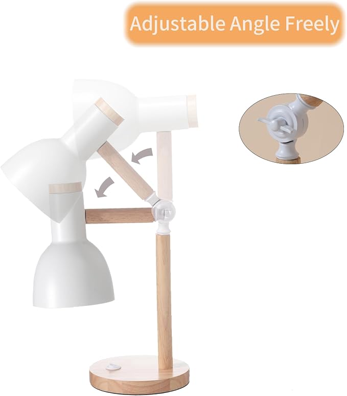 Adjustable Wooden Arm Desk Lamp, Metal Shade Table Lamp | Dorm Lamp,Bedside Lamp,Reading Lamp,Lamp for Home Office