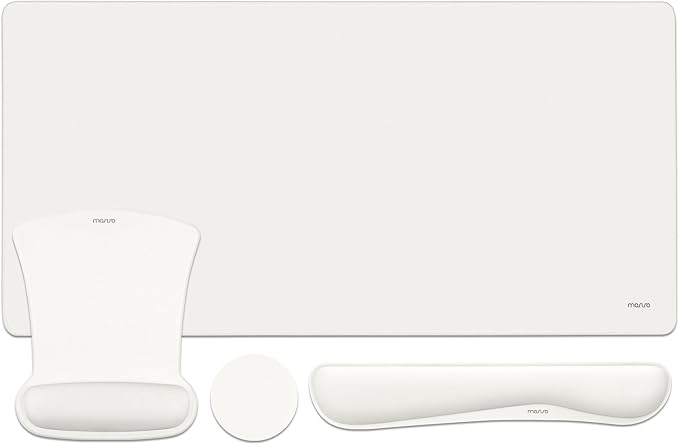 MOSISO Keyboard Mouse Pad Set, Large Gaming Mousepad&Keyboard Wrist Rest | Mouse Wrist Rest&Coaster, Ergonomic Non-Slip Mousepad&Easy Typing Cushion with Memory Foam for Home Office, Pearl White