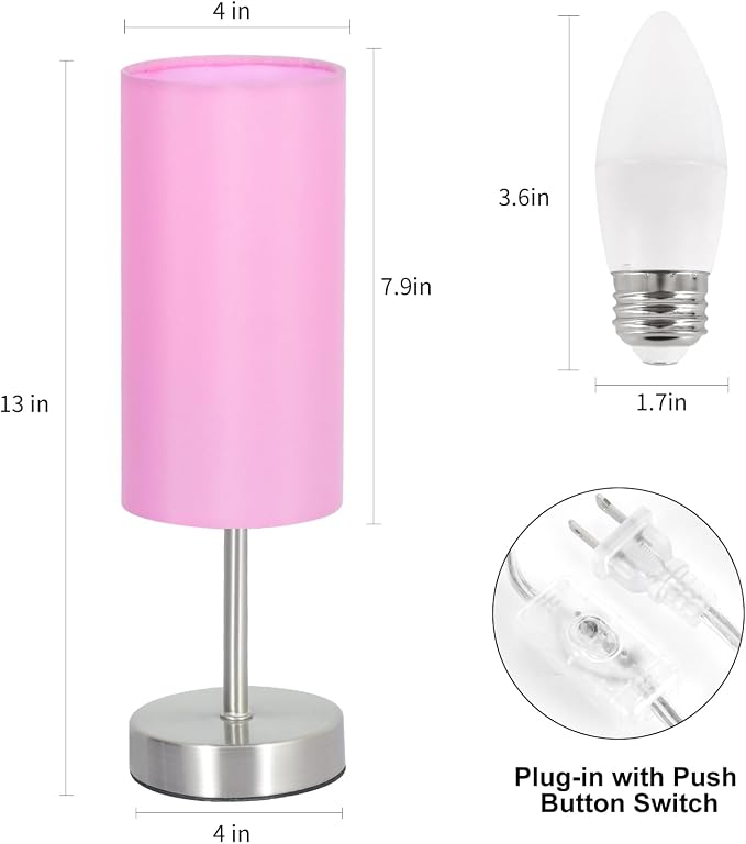 RISLG 2 Pack Small Table Lamps for Bedroom, Bedside Lamps for Nightstand with Wire Switch, Minimalist Modern Desk Lamps with Linen Fabric Shade for Kids Room Living Room Office Dorm, Bulb Included