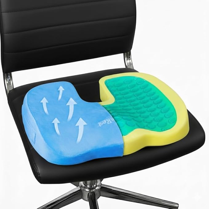 LuminaRest® Gel Seat Cushion for Long Sitting | Premium CertiPUR-US® Certified Memory Foam | Ergonomic Office Chair Cushion for Tailbone & Coccyx Pain Relief, Sciatica & Back Support – (Blue)
