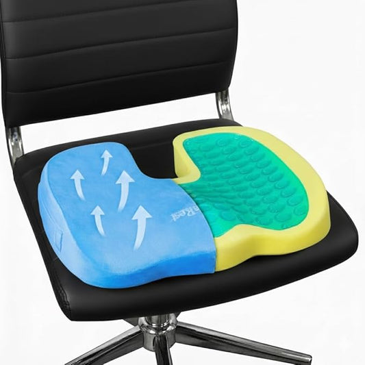 LuminaRest® Gel Seat Cushion for Long Sitting | Premium CertiPUR-US® Certified Memory Foam | Ergonomic Office Chair Cushion for Tailbone & Coccyx Pain Relief, Sciatica & Back Support – (Blue)