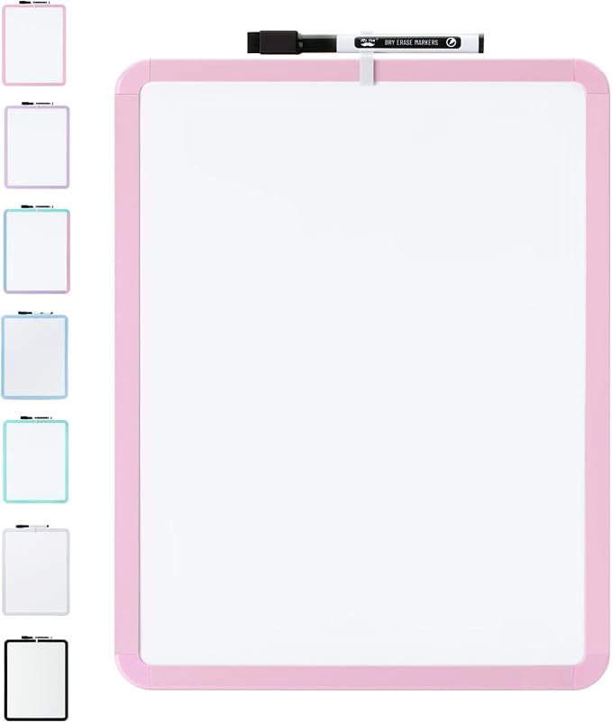 Mr. Pen- Dry Erase Board, 14” x 11” with a Black Dry Erase Marker | Pink Frame, Small Mini White Board for Students, Fridge, Wall, Locker, Includes Double Sided Tapes