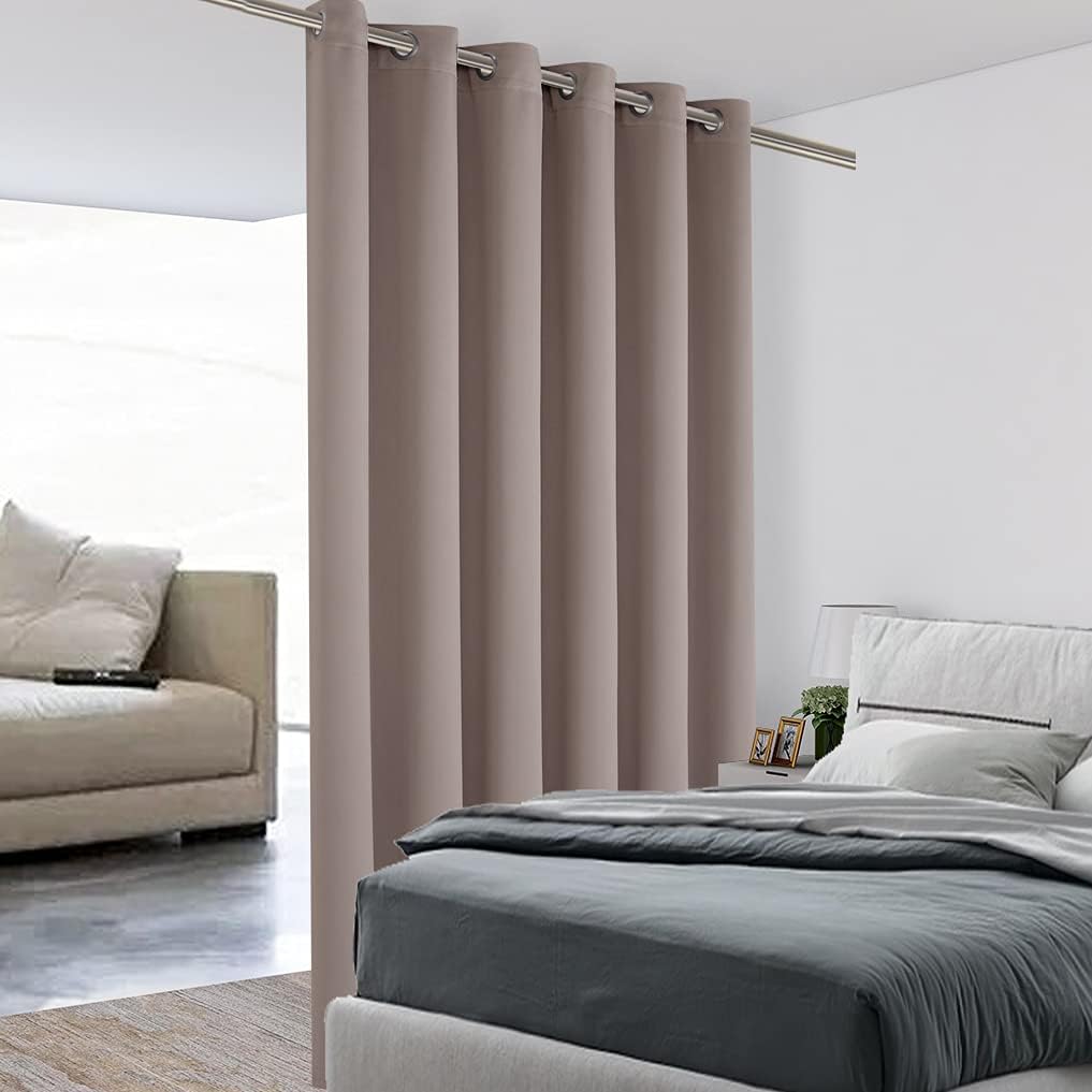 BONZER Room Divider Curtain Total Privacy Wall Noise Reducing Wide Blackout Curtains for Patio Sliding Glass Door, 108L x 70W Inch (9L x 5.8W ft), 1 Panel, Khaki