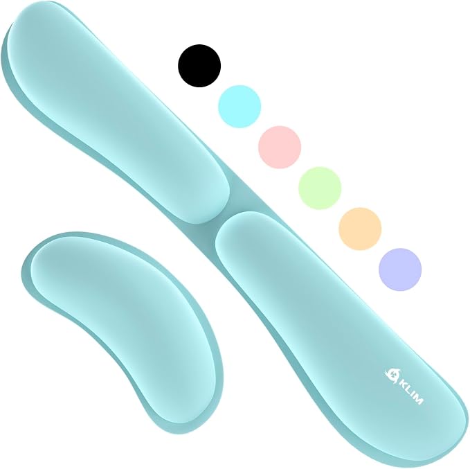 KLIM Mouse & Keyboard Wrist Rest Set - Silky Gel Memory Foam - Ergonomic Wrist Rest for Computer Keyboard, Wrist Pad for Keyboard + Wrist Rest for Mouse Gaming and Office - Pain Relief - Light Blue