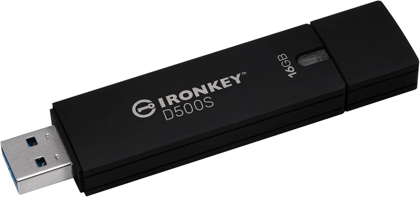 Kingston Ironkey D500S 16GB Encrypted Flash Drive | Dual Hidden Partition | FIPS 140-3 Level 3 | XTS-AES 256-bit | BadUSB and Brute Force Protection | Multi-Pin Option | IKD500S/16GB,Black