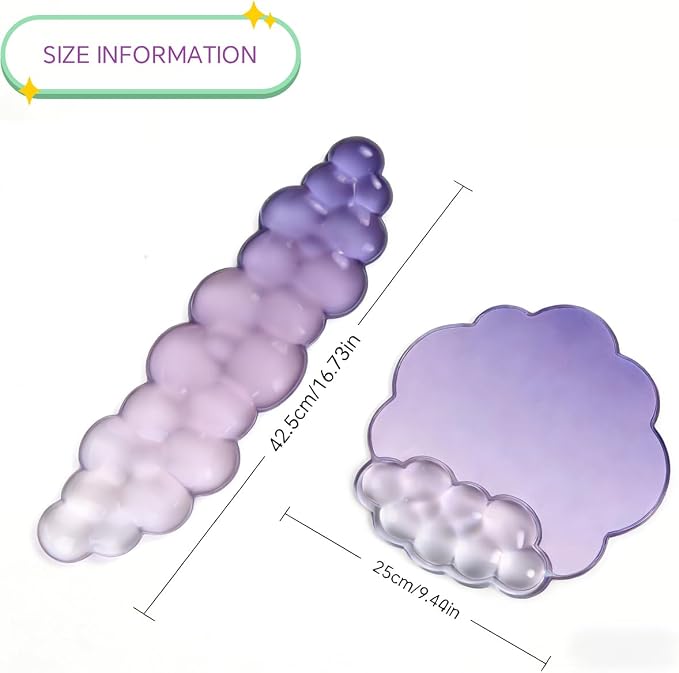 Purple Cloud Wrist Rest for Keyboard and Mouse - Soft Ergonomic Gel Mouse Pad for Easy Typing/Gaming/Computer/Laptop