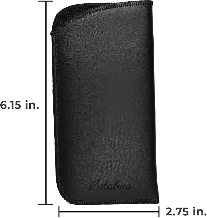 Calabria Slim Faux Leather Eyeglass Case Soft Slip-In Design [Black without Clip - 1 Pack] | Compact Protective Pouch | Soft Case for Glasses | Lightweight Sunglass Storage