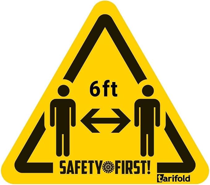 Tarifold Anti-Slip Social Distance Floor Signs, 5.9 x 6.7 Inches, 4 Pack | Permanent adhesive vinyl floor signs, scratch-resistant laminate, anti-slip surface, yellow and black, indoor use