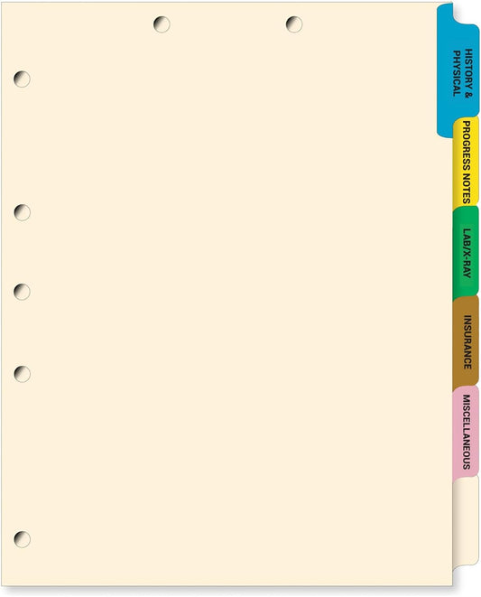 Doctor Stuff - Stock Medical Chart Dividers, 130 Sets of 6 Popular Healthcare Index Tabs, Side Tab, 9" x 11", File Folder Organizer for Nursing Patient Charts and Medical Records