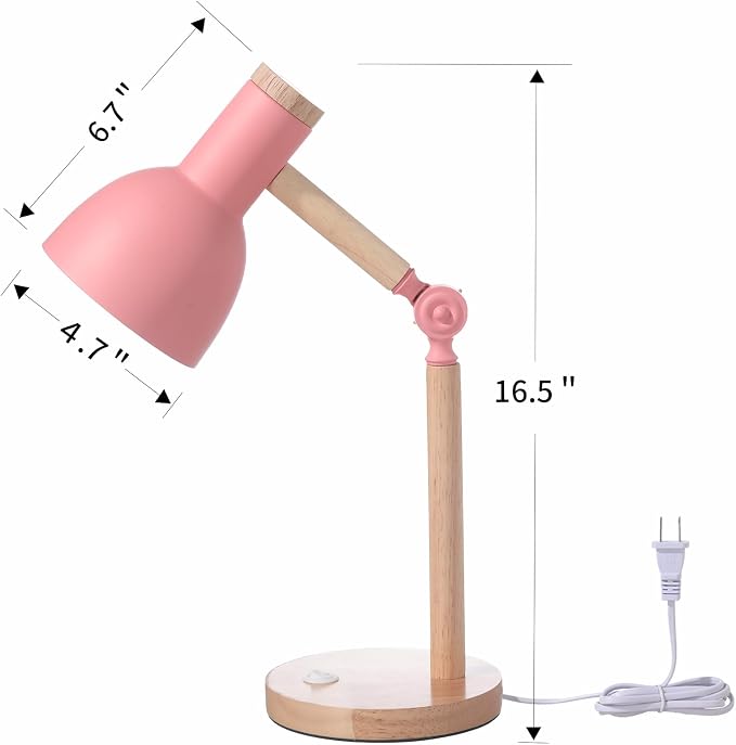 Adjustable Wooden Arm Desk Lamp, Metal Shade Table Lamp | Dorm Lamp,Bedside Lamp,Reading Lamp,Lamp for Home Office