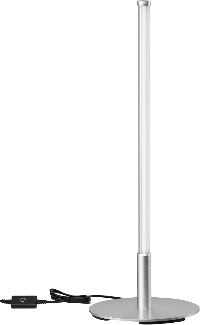 EDISHINE LED Table Lamp, Modern Desk Lamps for Living Room, Silver | 3 Color Temperature, Stepless Dimmable, 6W, Metal Finish, Slim Style for Bedroom, Living Room, Corner