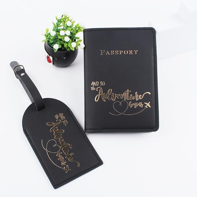 Belsmi Passport and Luggage Tags Set Travel Suitcase Tag (Style 1 - Black)