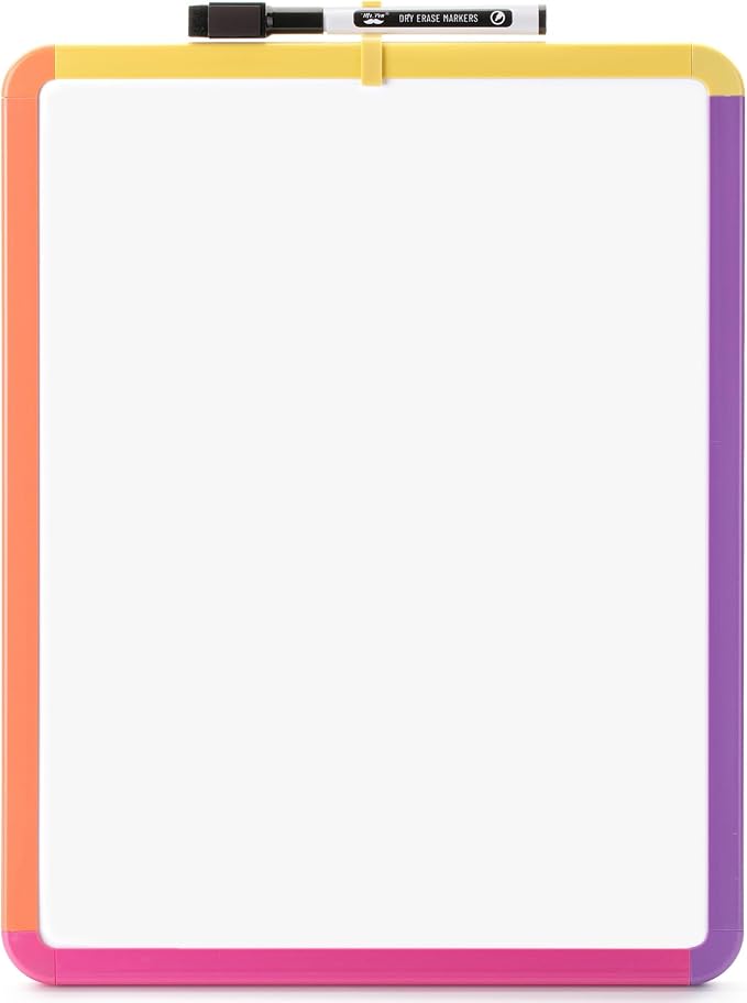 Mr. Pen- Dry Erase Board, 14” x 11” with a Black Dry Erase Marker | Colorful Frame, Small Mini White Board for Students, Fridge, Wall, Locker, Includes Double Sided Tapes