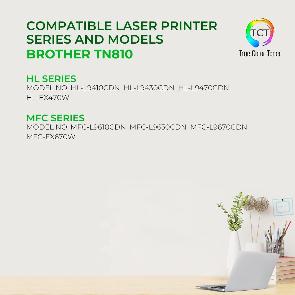 TCT TN810 Toner Cartridge 4 Pack - Compatible Replacement for Brother TN810 TN-810 Works with Brother HL‐L9410CDN L9430CDN MFC‐L9610CDN Printers (Black Cyan Magenta Yellow)