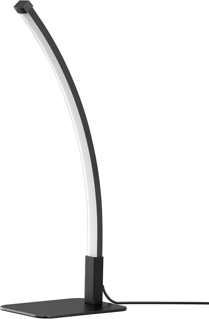 EDISHINE Curved LED Table Lamp, Modern Bedside Lamps for Bedroom, Black | 3 Color Temperature & Stepless Dimming, Aluminum & Iron, Silicone Lampshade, Ideal for Living Room, Office
