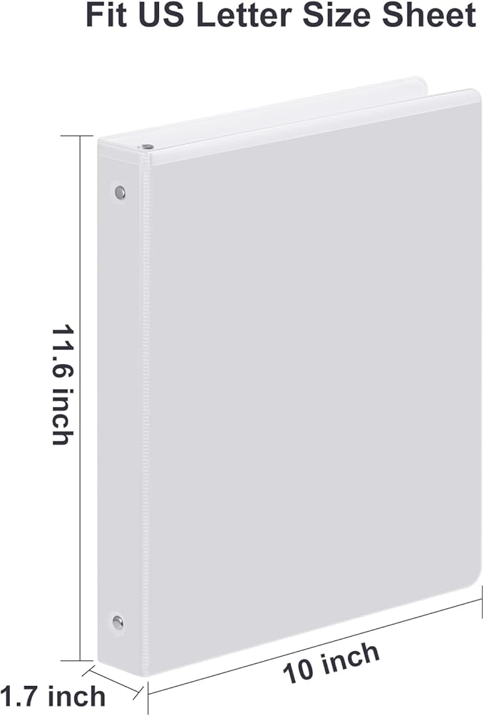 3 Ring Binder 1 Inch, ViVin Sturdy 1"-Round Ring Binder with 2 Interior Pockets, Clear View Cover, PVC-Free, Fits 200 Sheets of 8.5'' x 11'' Paper, Office Home School (12 Pack, White)