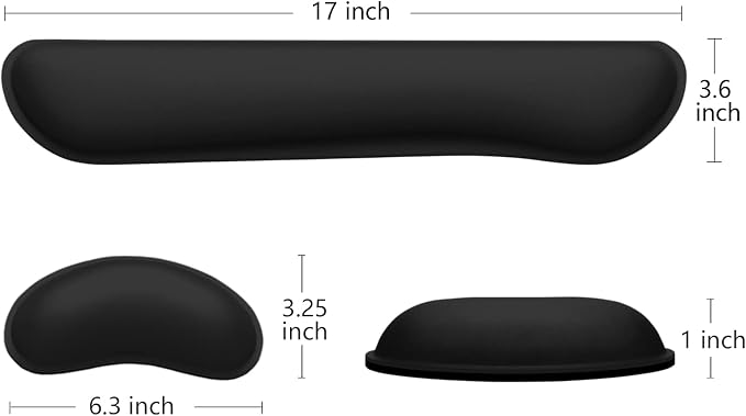 Dapesuom Enlarge Keyboard Wrist Rest, Memory Foam Wrist Cushion for Desk Mats Support, Cute Typing Pain Relief Keyboard Mouse Pad Rests Set with Non-Slip Base for Gaming Laptop Office, Jet Black