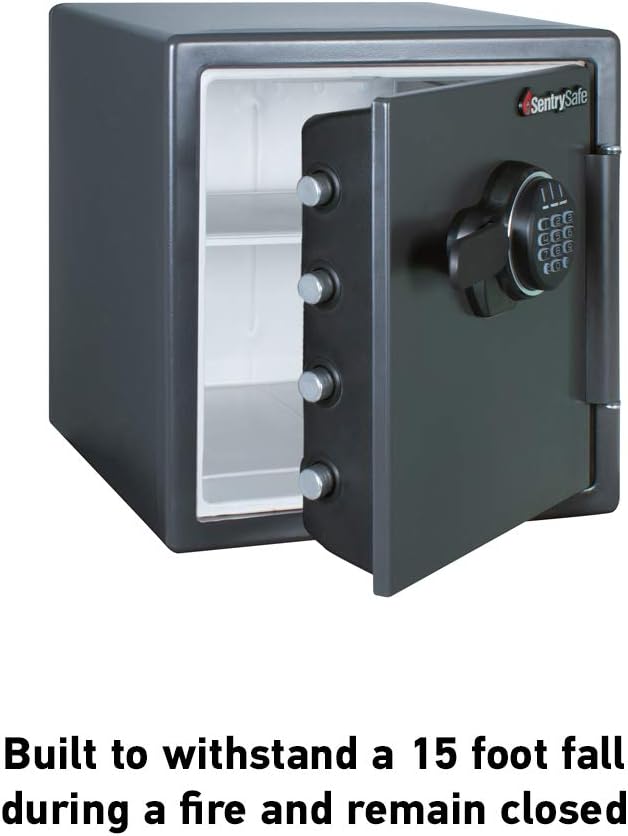 SentrySafe Black Fireproof Safe with Digital Push Button Keypad, Home Safe For Money, Documents, and other Valuables, 1.23 Cubic Feet, SF123ES | Fire Resistant Home Safe With Digital Keypad, Shelf, Door Pocket For Organization, Securely Store Money, Do...