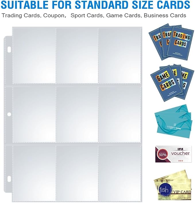 36 Pack 9 Pocket Page Protectors, Sooez Double Sided Trading Card Sleeves for 3 Ring Binder, Baseball Cards Holder, Protective Pages Sheets for Binders Album, Fit for Collectible Games, Sports Cards