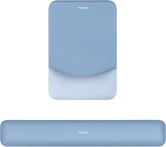 MOSISO Wrist Rest Support Mouse Pad & Keyboard Set, Stone Blue | Rectangular Ergonomic Mousepad, Non-Slip Base, Home/Office Pain Relief & Easy Typing, Neoprene Cloth & Raised Silicone Lining