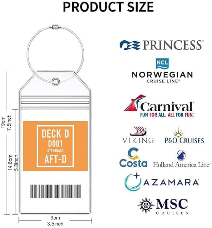 4 Retractable Lanyards with 6 Luggage Tag Holders, Zip Seal Clear Luggage Tag & Lanyard with Ship Card Holder for Carnival, NCL, MSC, Princess 2025-2026, Cruise Ship Essentials