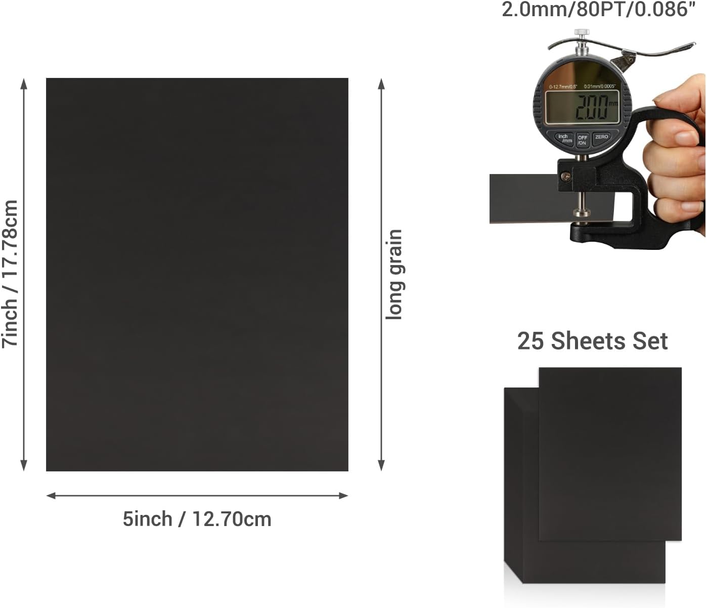 25 Pcs Book Board, Binder Board, Cover Board, Heavy Duty Chipboard for Book Binding, DIY Cardboard (Black, 5.5 x 8.5 Inch 80PT)