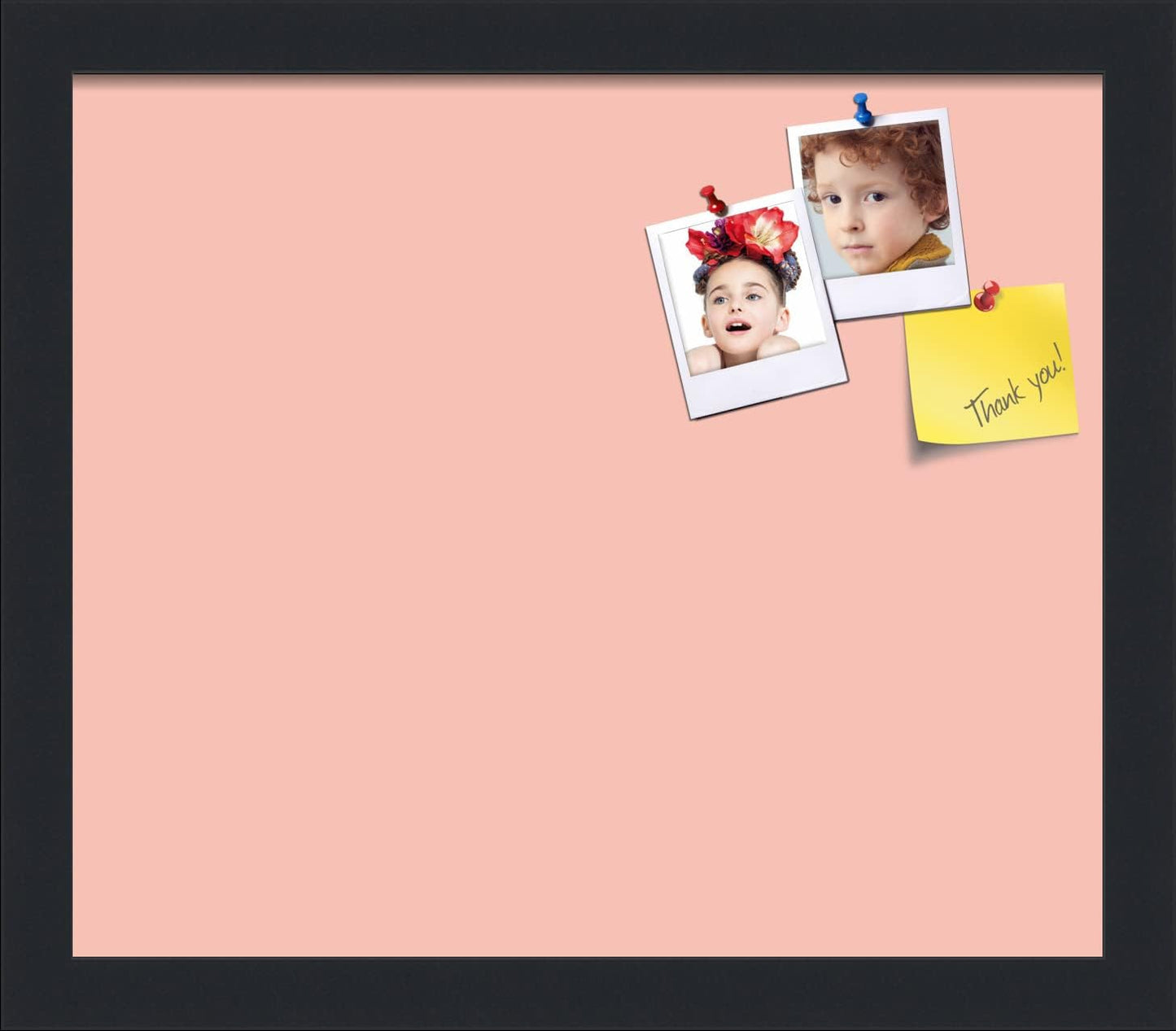 PinPix 14x12 Inch Cork Bulletin Board. This Decorative Framed Pin Board Comes with Pink Pastel Design and a Satin Black Frame. Ideal for Home Office Decor or Message Board (PinPix-1813)