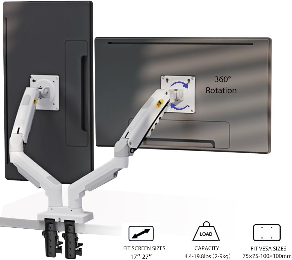 NB North Bayou Dual Monitor Desk Mount Stand Full Motion Swivel Computer Monitor Arm for Two Screens 17-27 Inch with 4.4~19.8lbs Load Capacity for Each Display F160-W