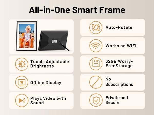 10.1" Smart WiFi Digital Picture Frame with 32GB Storage | Electronic Photo Frame with 1280 x 800 HD IPS Touch Screen Auto-Rotate for Wall/Tabletop, Gift for Woman,Mom, Dad, Wife