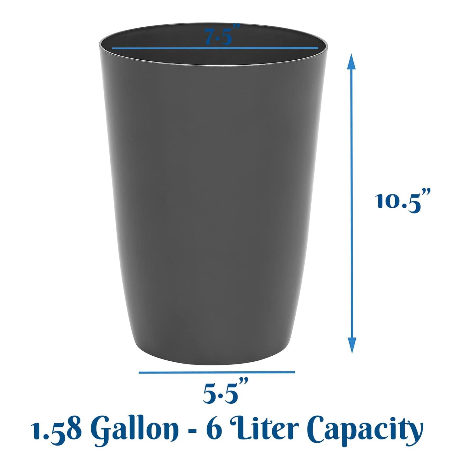 HOLDN’ STORAGE Small Trash Can - 1.58 Gallon Open Top Waste Bin, Compact Waste Can Perfect for Bathroom, Kitchen, Office, Dorm - Durable Garbage Can - Grey