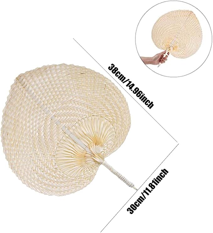 Fox Baby Natural Bamboo Raffia Hand Fans,Hand Weaving Fan for Summer Cooling Supplies Farmhouse Wall Decor Wedding Party Favors (2 Pcs)