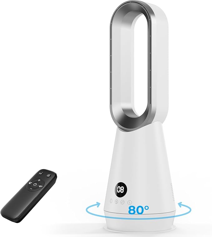 22" Small 32dB Silent Bladeless Tower Fan with Remote, Magnetic Washable Filter, LED Display, 8 Speed Settings, 80 Oscillation, 1-9H Timer, 30W Energy Saving for Indoor Use Bedroom and Office