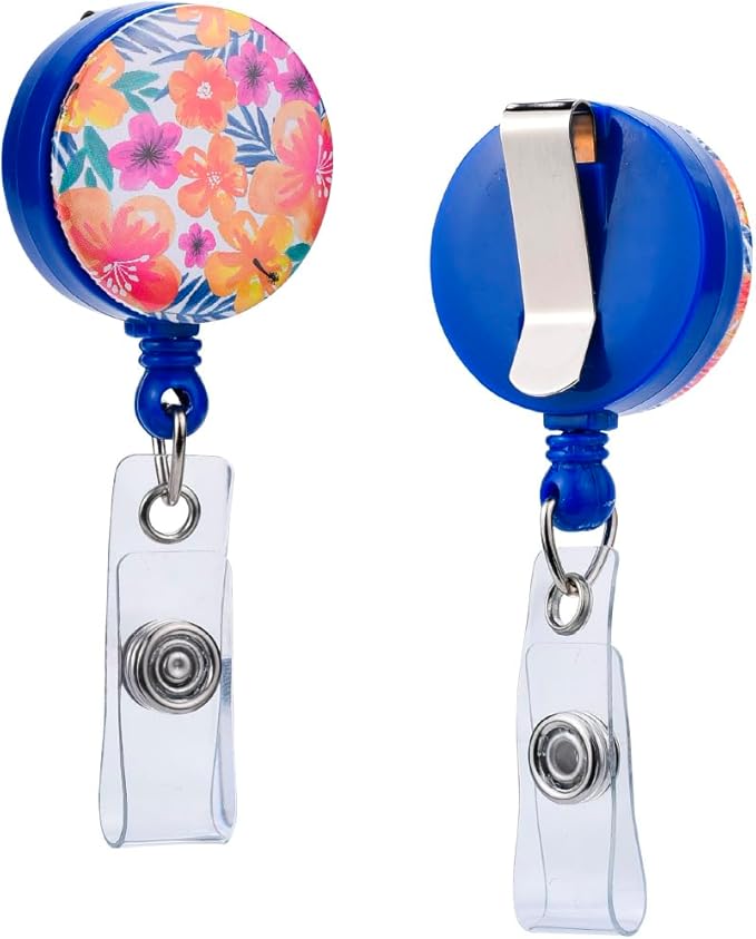 Will Well 2 Pack Retractable Keychain - Metal Badge Reel - Floral Print | ID Badge Holder Reel with Metal Casing with 27.5"UHMWPE Fiber Pull Cord for Durability and Easy Access - Holds up to 8 Keys