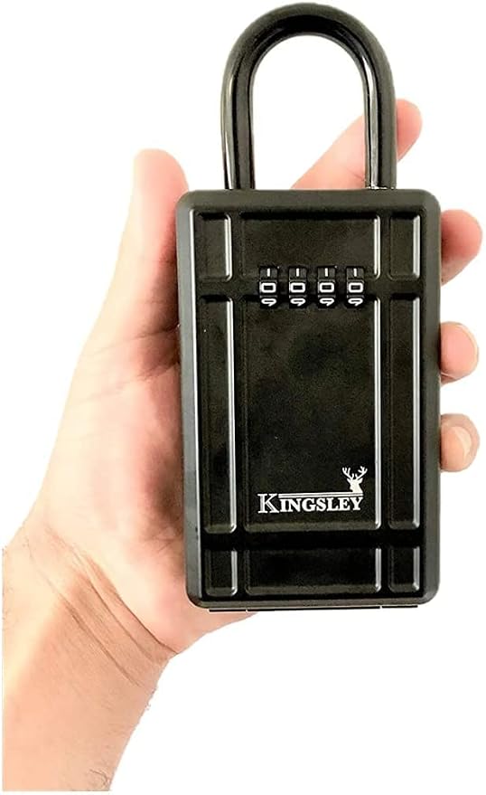 Kingsley KL313 Large Capacity Key Storage Box with Resettable Code, Water Resistant Realtor Key Lock Box for Spare Keys, Lock Box for Home, Apartment, AirBnB