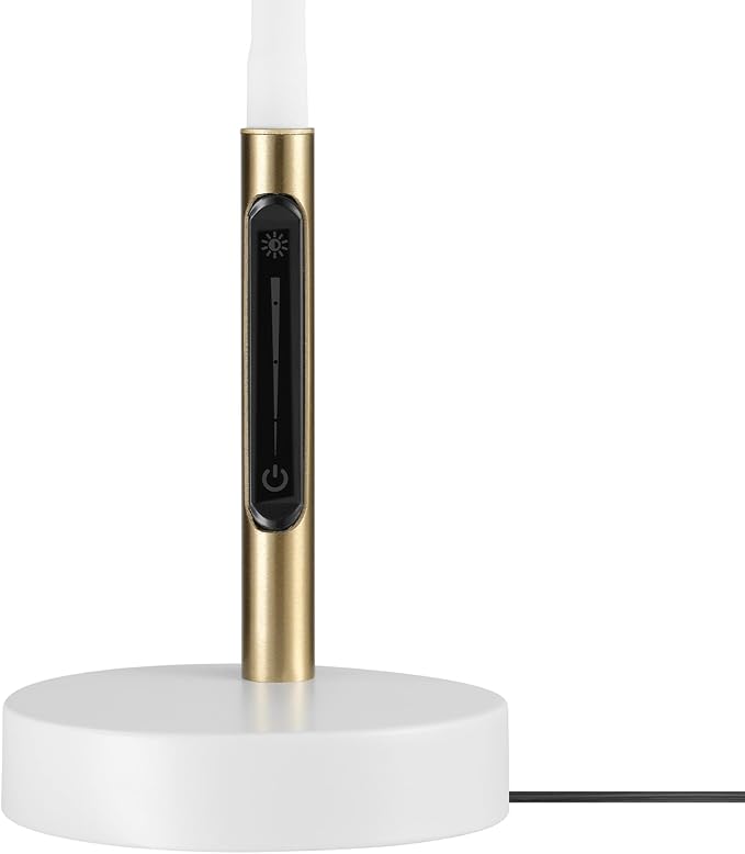 Globe Electric 15" LED Integrated Matte White Desk Lamp with Matte Brass Accent and Adjustable Silicone Gooseneck