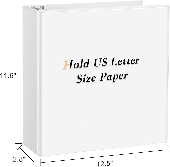 CIXILDTS 2 Inch D Ring Binders, 3 Ring Binder Fit US Letter Size Paper, 2" Slant D Ring View Binder with 2 Pocekts, 6-Pack, White
