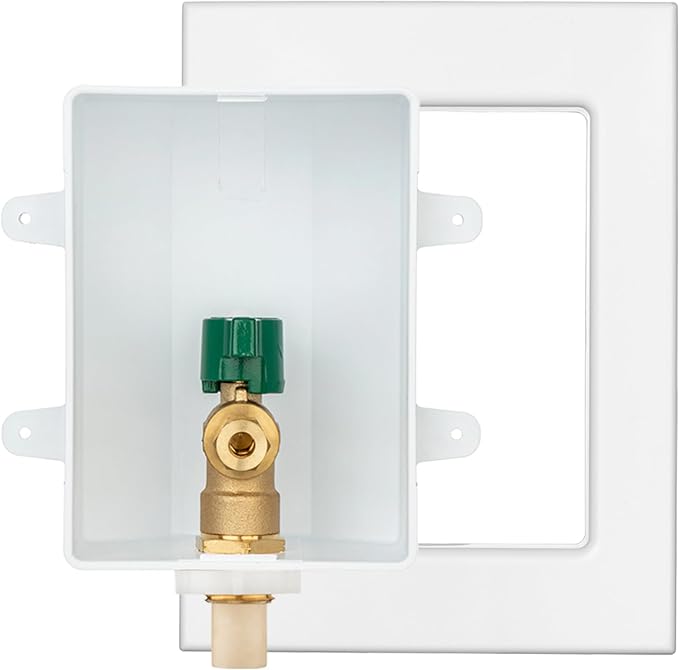 (1 Pack) Lidertik 1/2 inch CPVC Connect Pre-Assembled Ice Maker Outlet Box Valve 1/4 inch Recessed Refrigerator Water Line Wall Box with Shut Off Valve LI-ZBQH-540